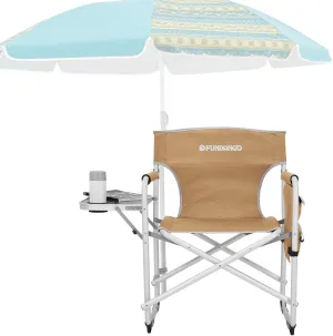 FUNDANGO Aluminium Camping Director Chair with Armrest, Portable Lightweight Folding Outdoor Camping Chair with Side Table & Umbrella Holder, Full Back Lawn Chair for Camping Fishing Picnic Stadium