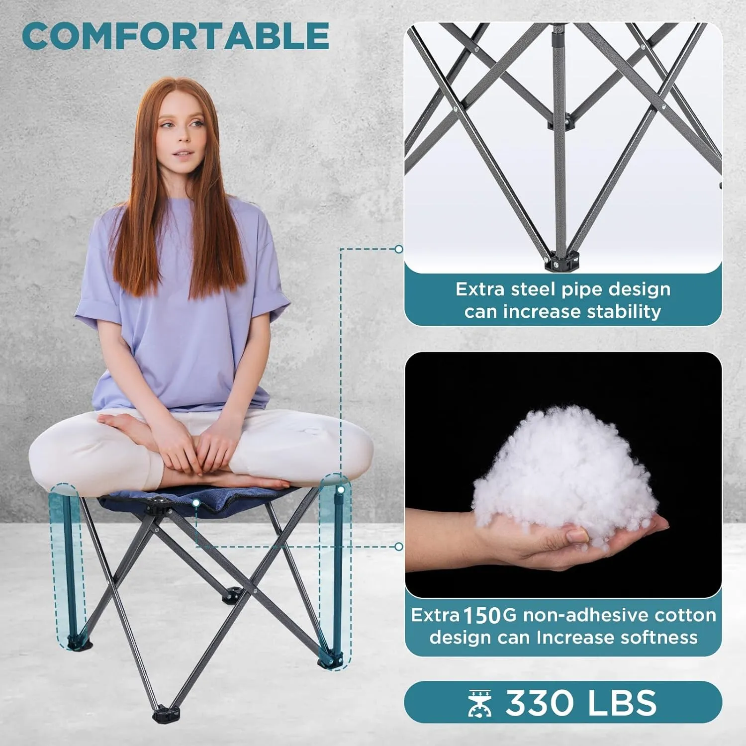 FUNDANGO Folding Camping Stool, 2 Pack 18.1 Inch Oversized Foot Stools 330 Lbs Heavy Duty Portable Padded Seat Anti-Slip Foots & Carry Bag for Fishing Outdoor Lawn Travel (Blue)