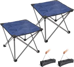FUNDANGO Folding Camping Stool, 2 Pack 18.1 Inch Oversized Foot Stools 330 Lbs Heavy Duty Portable Padded Seat Anti-Slip Foots & Carry Bag for Fishing Outdoor Lawn Travel (Blue)