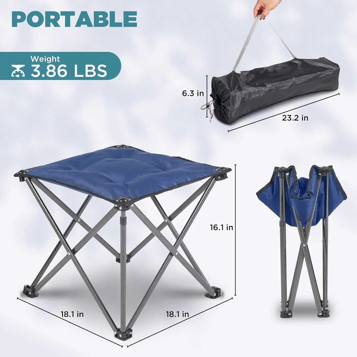 FUNDANGO Folding Camping Stool, 2 Pack 18.1 Inch Oversized Foot Stools 330 Lbs Heavy Duty Portable Padded Seat Anti-Slip Foots & Carry Bag for Fishing Outdoor Lawn Travel (Blue)