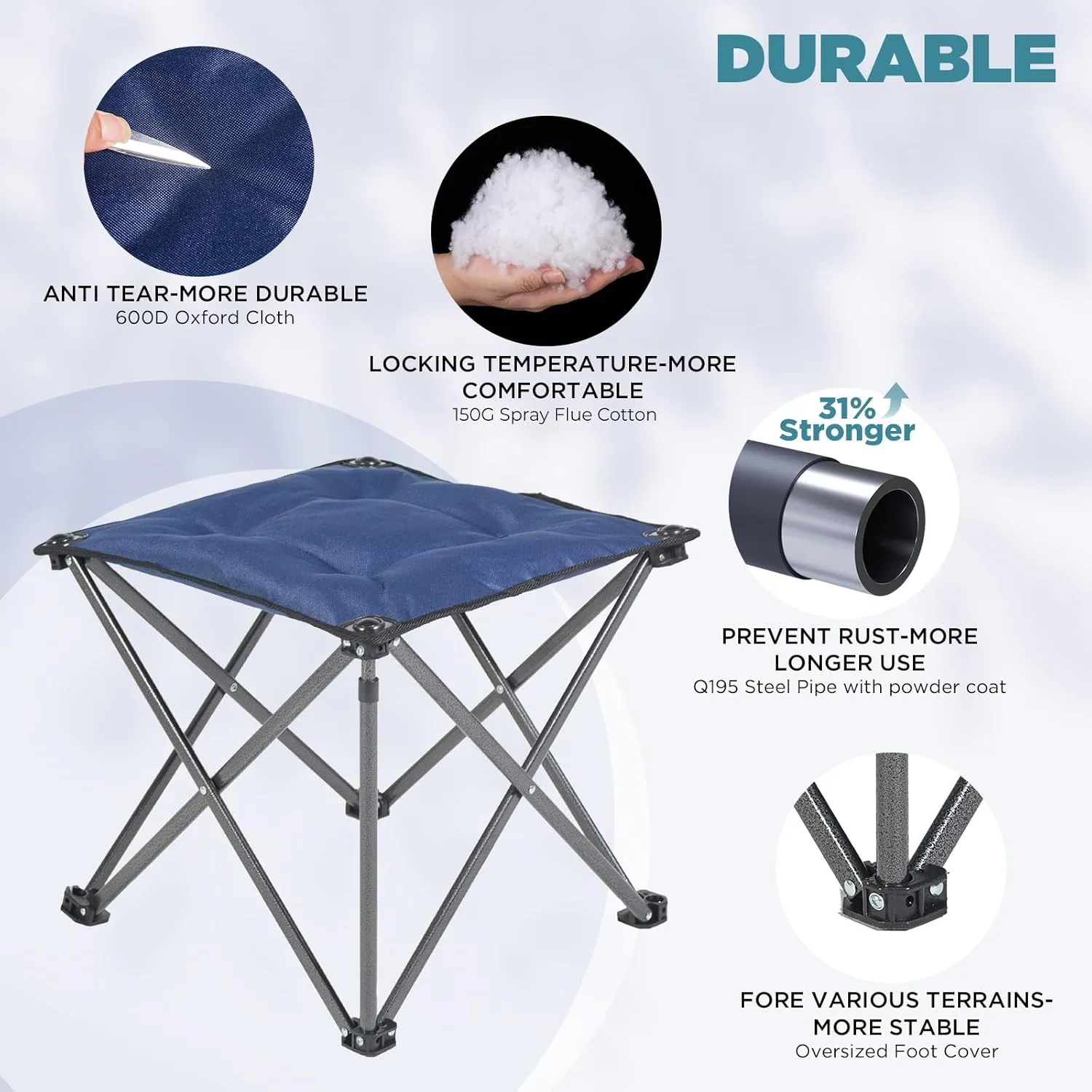 FUNDANGO Folding Camping Stool, 2 Pack 18.1 Inch Oversized Foot Stools 330 Lbs Heavy Duty Portable Padded Seat Anti-Slip Foots & Carry Bag for Fishing Outdoor Lawn Travel (Blue)
