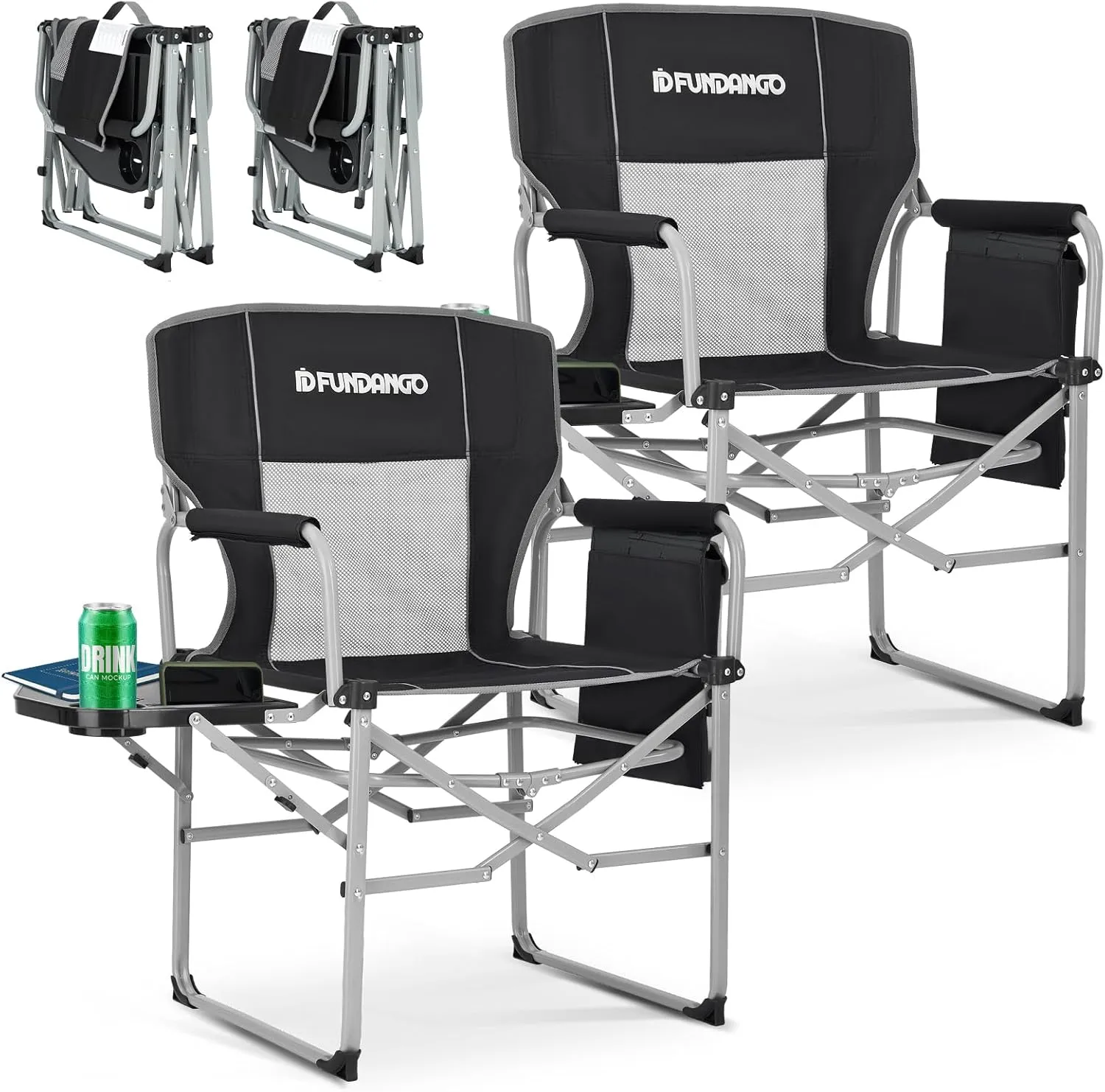 FUNDANGO Rocking Camping Chair for Adults, Oversized Portable Rocking Chair Outdoor Folding with Cooler and Side Pocket for Outside, Backyard, Patio, Lawn, Garden
