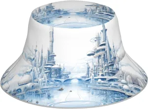 Future City Silhouette Pattern Reflective Bucket Hat for Unisex - for Travel, Camping, and Outdoor Activities Black, Black, One Size