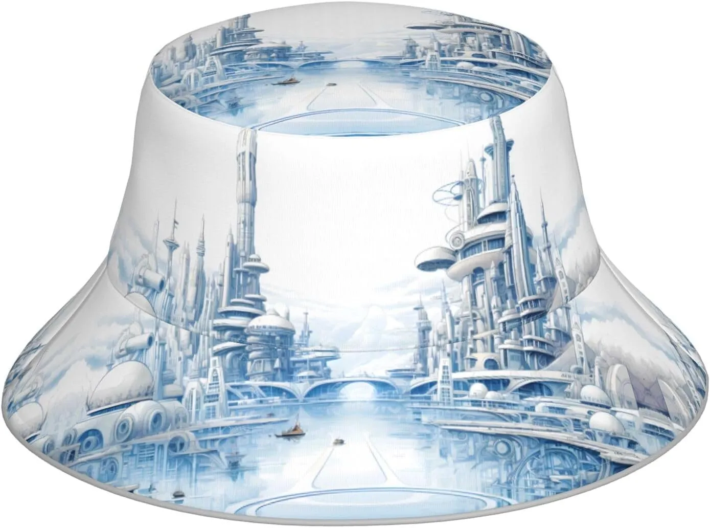 Future City Silhouette Pattern Reflective Bucket Hat for Unisex - for Travel, Camping, and Outdoor Activities Black, Black, One Size