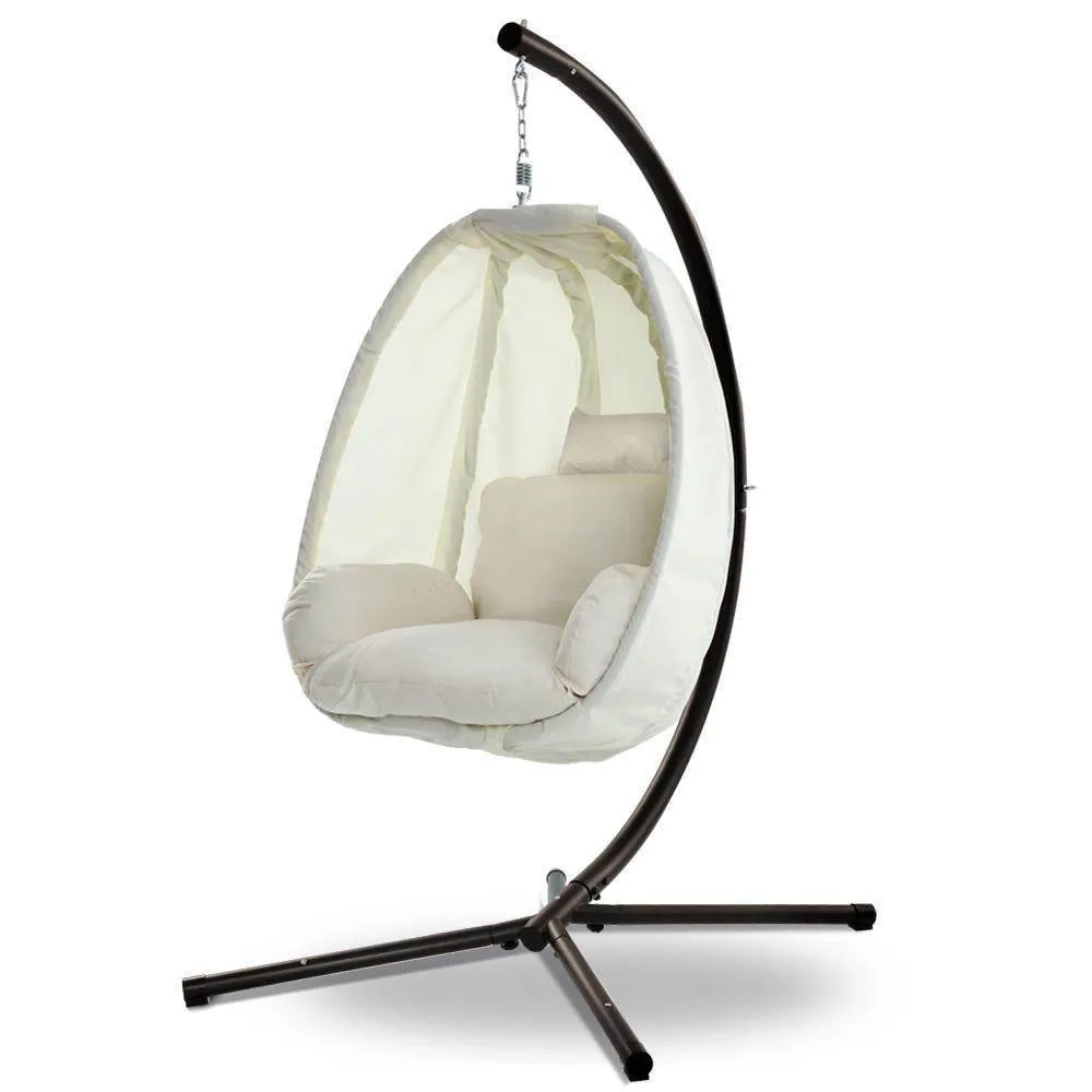 Gardeon Outdoor Egg Swing Chair Patio Furniture Pod Stand Canopy Foldable Cream