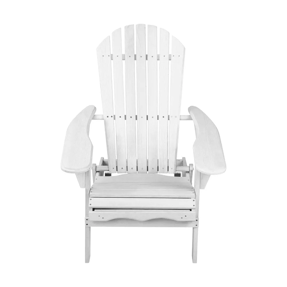 Gardeon Sun Lounge Outdoor Chairs Wooden Foldable Patio Furniture Adirondack White