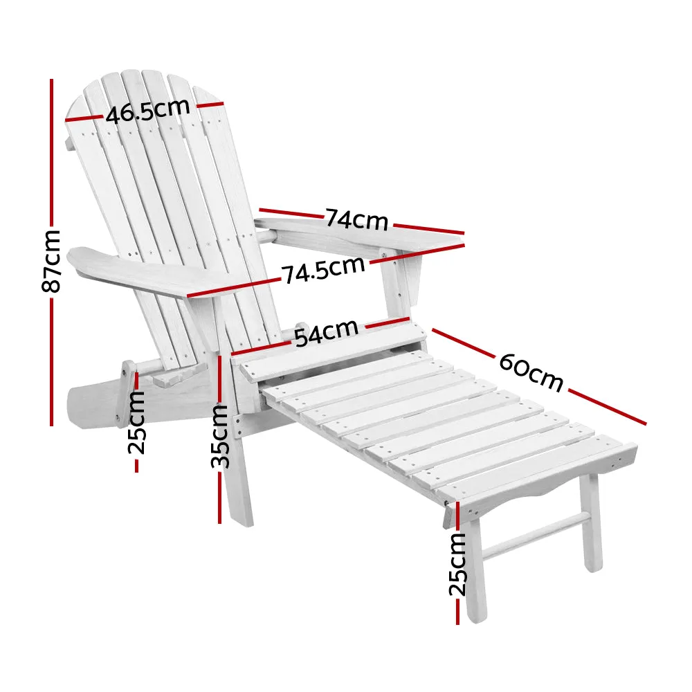 Gardeon Sun Lounge Outdoor Chairs Wooden Foldable Patio Furniture Adirondack White