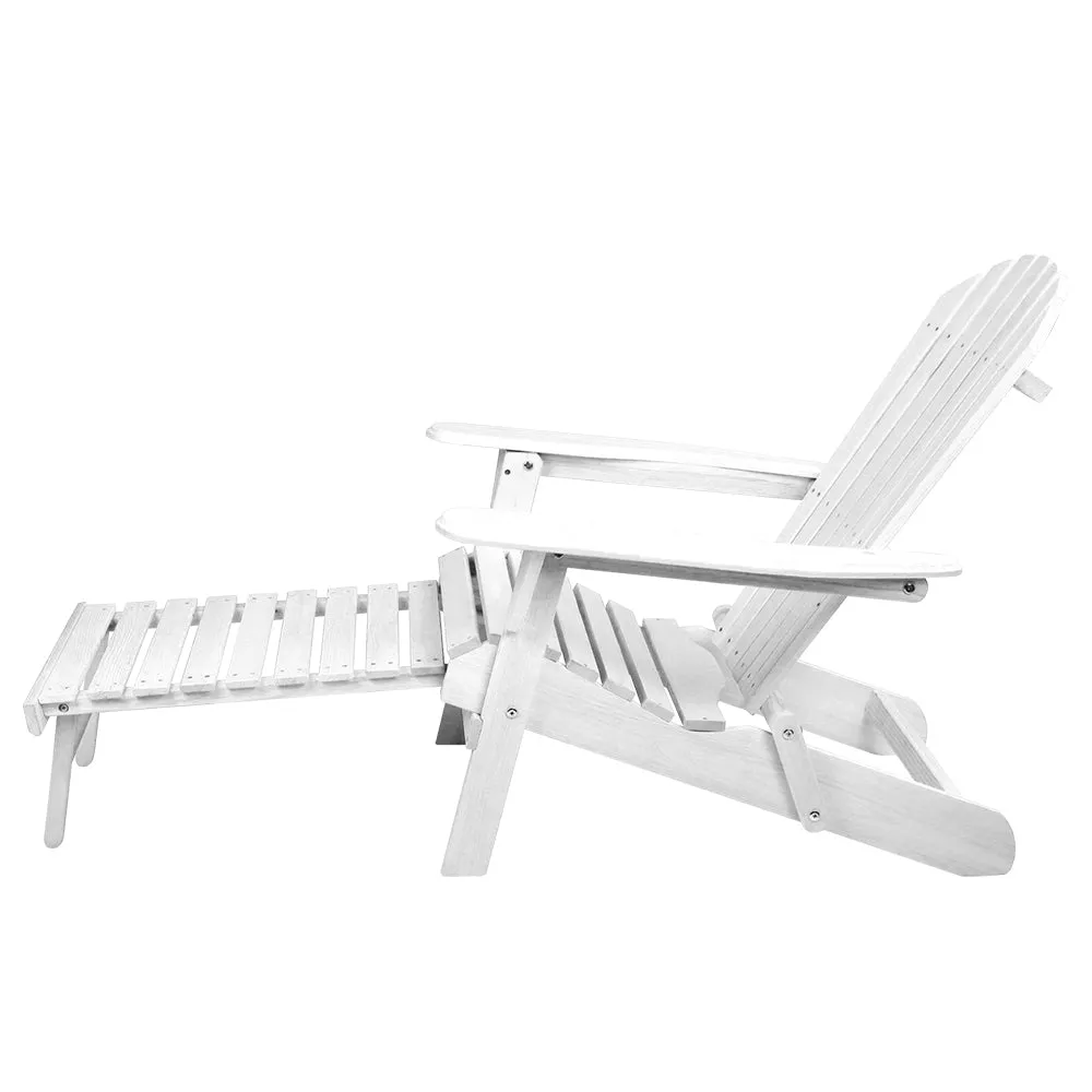 Gardeon Sun Lounge Outdoor Chairs Wooden Foldable Patio Furniture Adirondack White