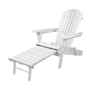 Gardeon Sun Lounge Outdoor Chairs Wooden Foldable Patio Furniture Adirondack White