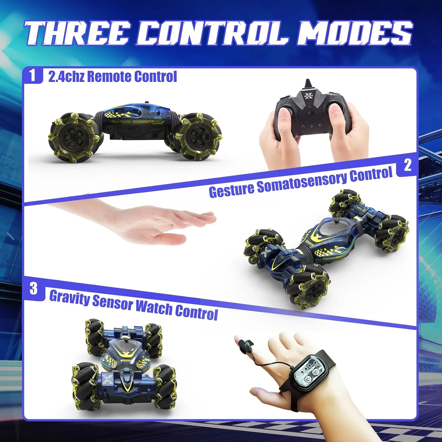 Gesture Sensing RC Stunt Car Toys for Boys Girls 6-12, 4WD Drift Hand Controlled Car Offroad 360° Rotation with Lights Music for Kids Age 7 9 10 11 12 Years Old Birthday Xmas Gifts