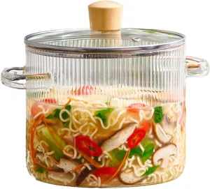 Glass Cooking Pot with Lid - 2L(68oz) Heat Resistant Borosilicate Glass Cookware Stovetop Pot Set - Braiser Pan, Simmer Pot with Cover Safe for Soup, Milk, Baby Food