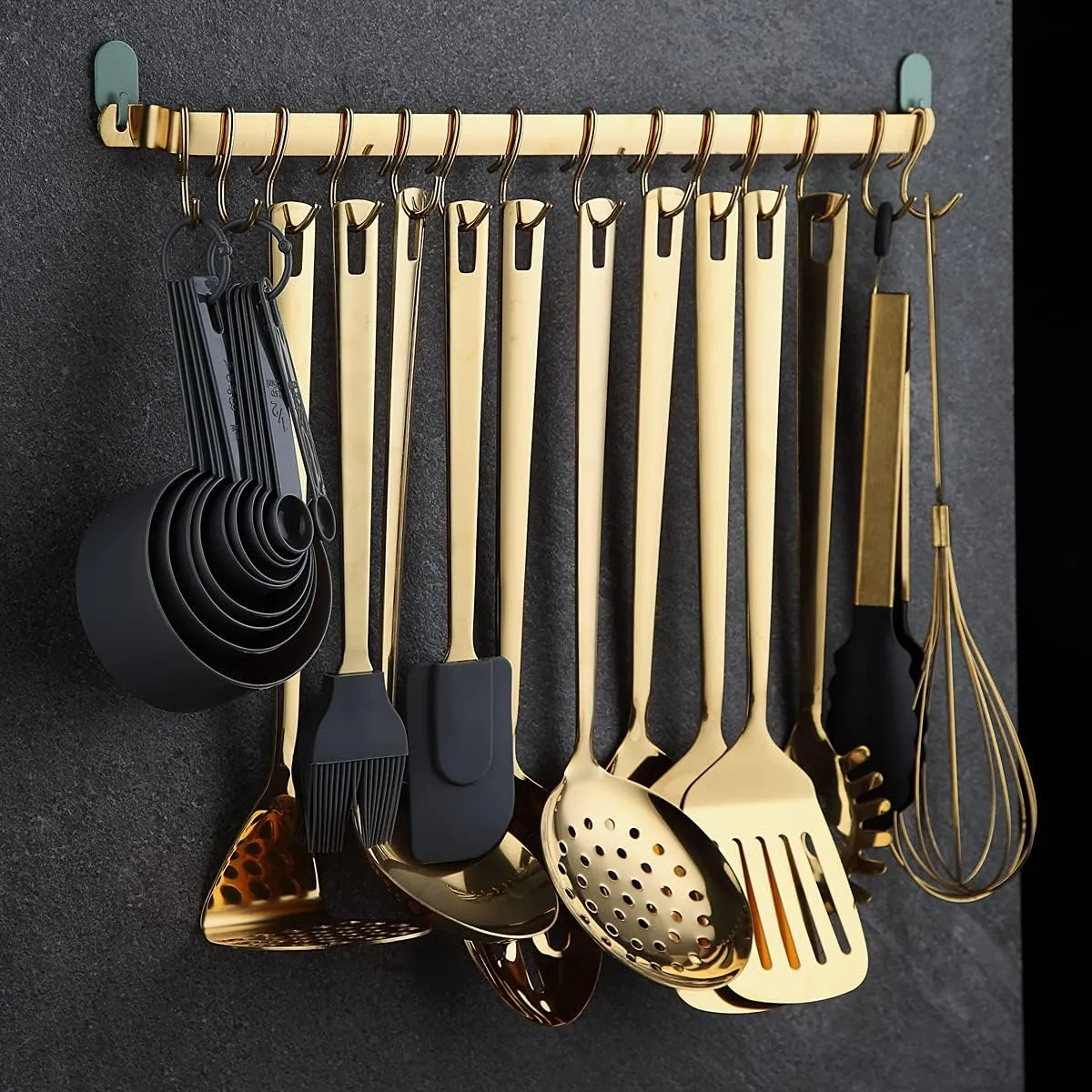 Gold Cooking Utensils Set, Kyraton Stainless Steel 37 Pieces Kitchen Utensils Set with Titanium Gold Plating, Kitchen Gadgets Tool Set with Utensils Racks Heat Resistant Dishwasher Safe