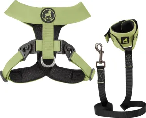 Gooby Comfort X Harness Dual Snap and Ripstop Z Wristband Surfer Leash Set-Green, Small, 6FT-Choke Free X Frame Harness with Rotational Buckles and Nylon Handsfree Leash for Small and Medium Dog