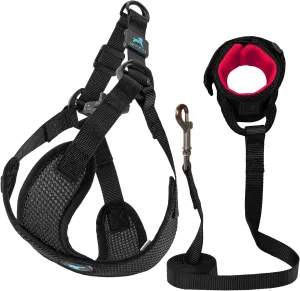 Gooby Comfort X Step-In Lite Dog Harness & Mesh Wristband Surfer Leash - Black, X-Large, 6 FT - Choke & Escape Free, Handsfree, Breathable Mesh