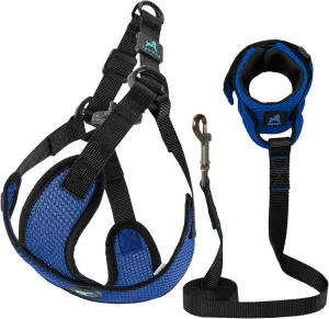 Gooby Comfort X Step-In Lite Harness & Mesh Wristband Surfer Leash Set - Blue, X-Large, 6 FT - Choke & Escape Free Harness with Breathable Mesh & Handsfree Leash for Small & Medium Dogs