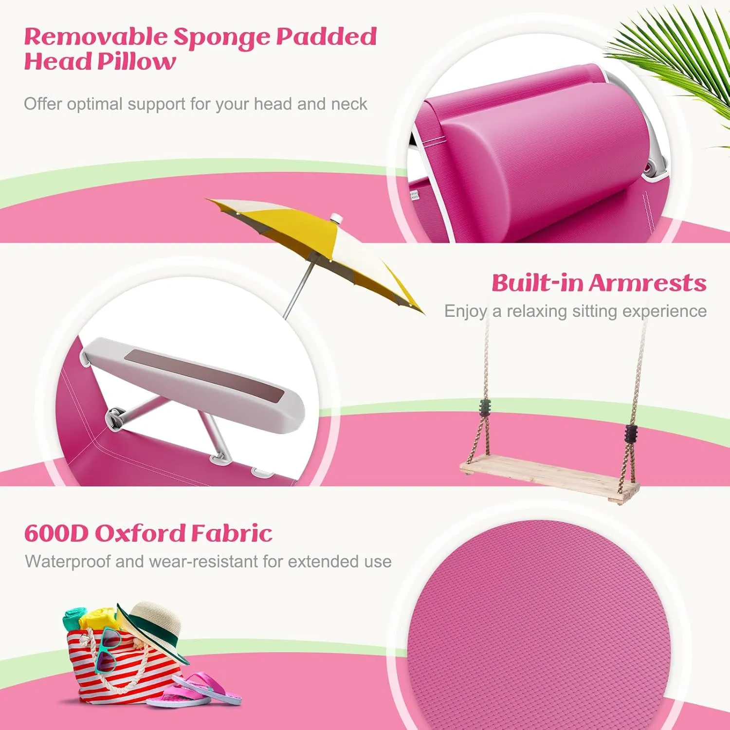 Goplus Beach Chair, 330lbs Folding Backpack Chairs for Adults with 5-Position Backrest, Storage Pockets, Towel Bar & Headrest, Foldable Low Beach Lounge, Portable Aluminum Lay Flat Camping Chair