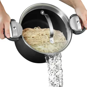 GOTHAM STEEL 5 Qt Ceramic Stock Pot Multipurpose Pasta Pot with Strainer Lid & Twist and Lock Handles, Nonstick Ceramic Pot for Soup, Spaghetti, Rice, Pots for Kitchen, Dishwasher Safe - BLACK