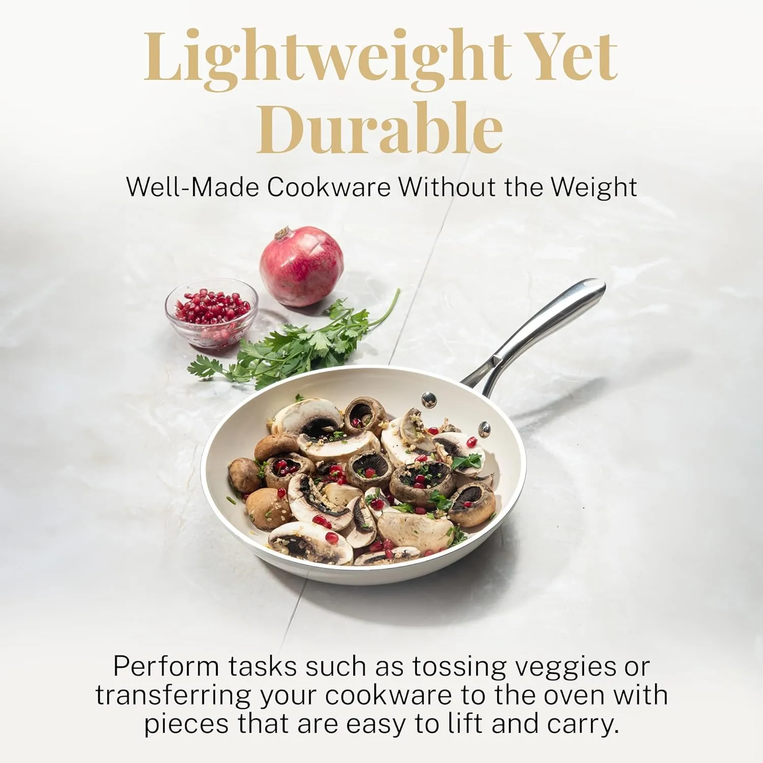 Gotham Steel 5.5 Qt Saute Pan with Lid - Nonstick Deep Frying Pan, 100% PFOA Free Ceramic, Dishwasher Safe, Cream White