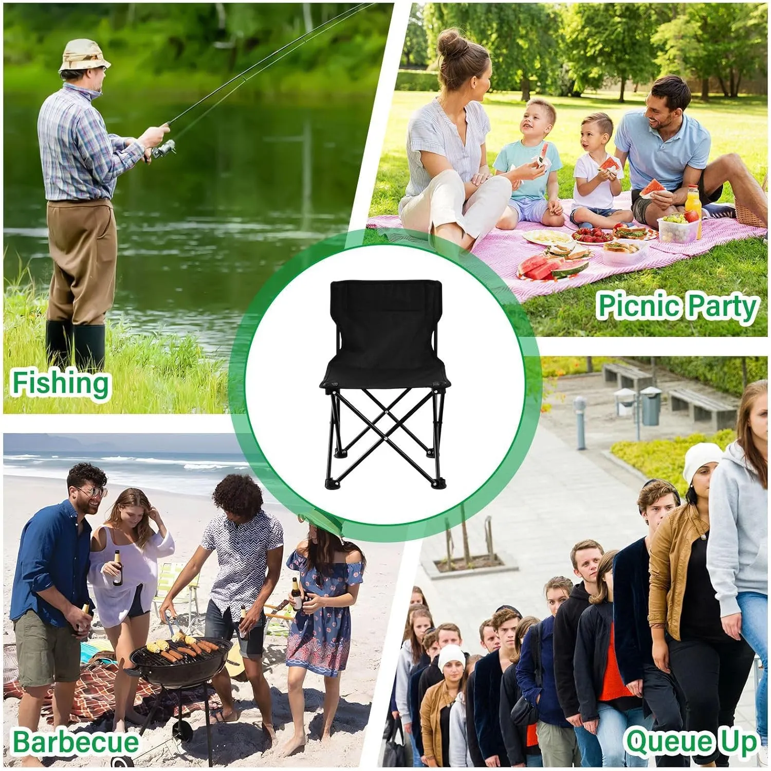 Gredecor Camping Chairs,Black Lightweight and Supportive Chairs and Lightweight Individuals - Compact, Durable, and Portable - Ideal for Camping, Hiking, Beach, and Picnics - Carry Bag