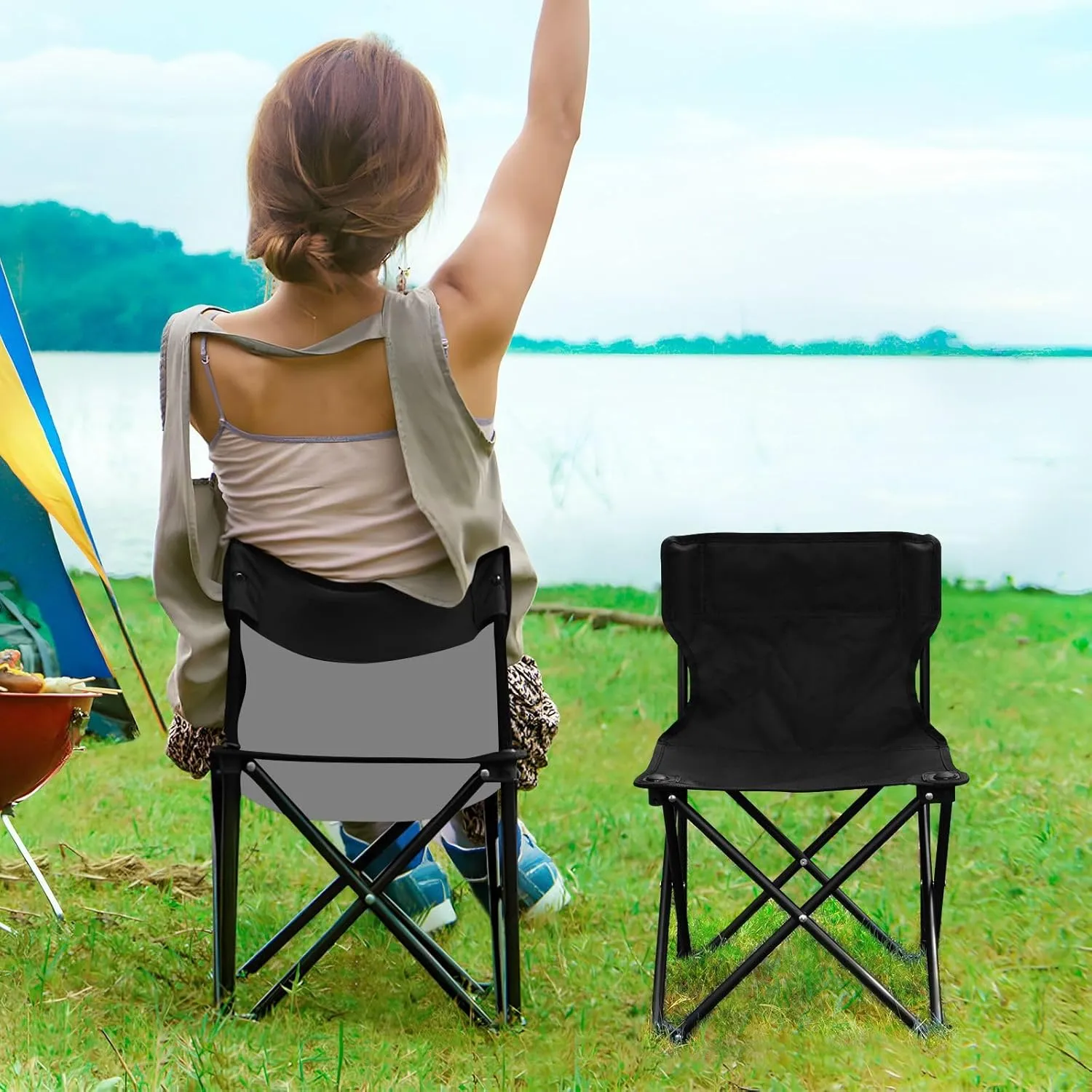 Gredecor Camping Chairs,Black Lightweight and Supportive Chairs and Lightweight Individuals - Compact, Durable, and Portable - Ideal for Camping, Hiking, Beach, and Picnics - Carry Bag
