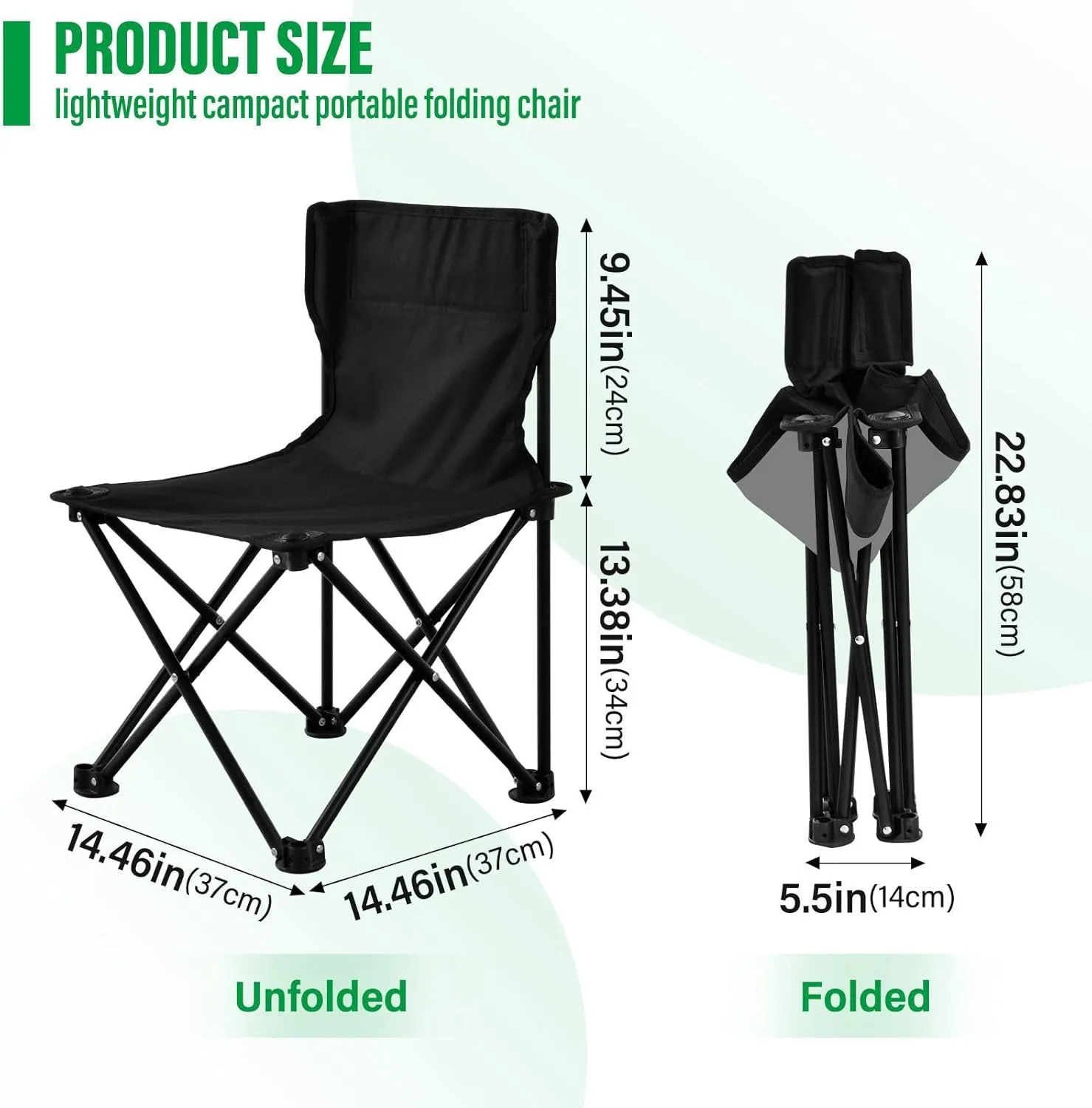 Gredecor Camping Chairs,Black Lightweight and Supportive Chairs and Lightweight Individuals - Compact, Durable, and Portable - Ideal for Camping, Hiking, Beach, and Picnics - Carry Bag