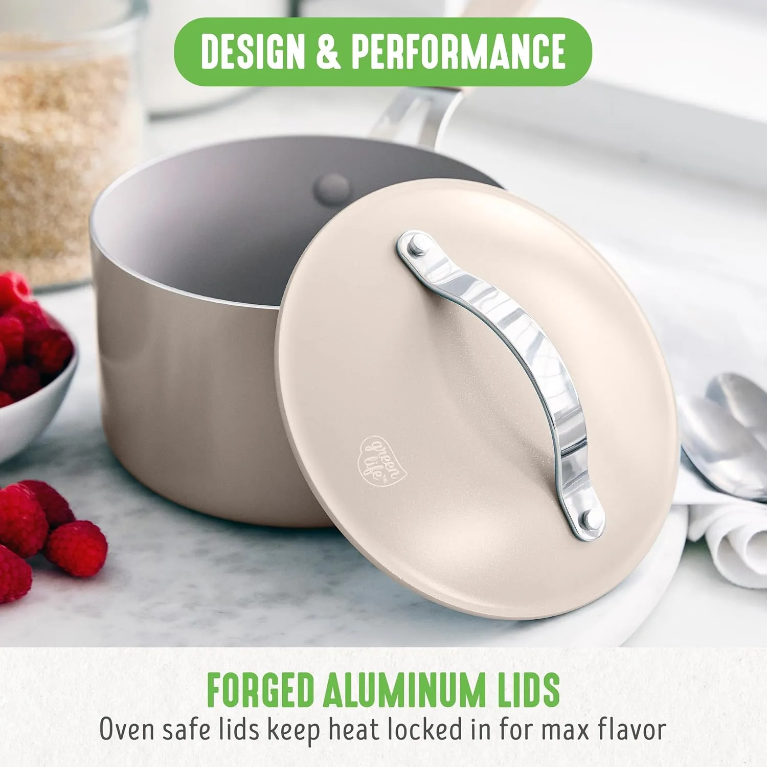 GreenLife 10-Piece Ceramic Nonstick Cookware Set, Dishwasher & Oven Safe, Silicone Stay-Cool Handles, PFAS-Free Ceramic Coated Pots and Pans with Lids, Healthy Kitchen Cooking Set, Dream Taupe