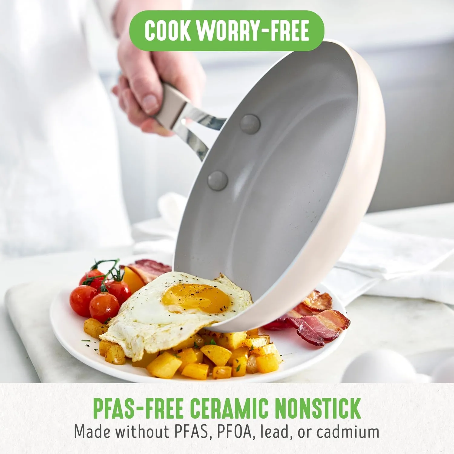 GreenLife 10-Piece Ceramic Nonstick Cookware Set, Dishwasher & Oven Safe, Silicone Stay-Cool Handles, PFAS-Free Ceramic Coated Pots and Pans with Lids, Healthy Kitchen Cooking Set, Dream Taupe