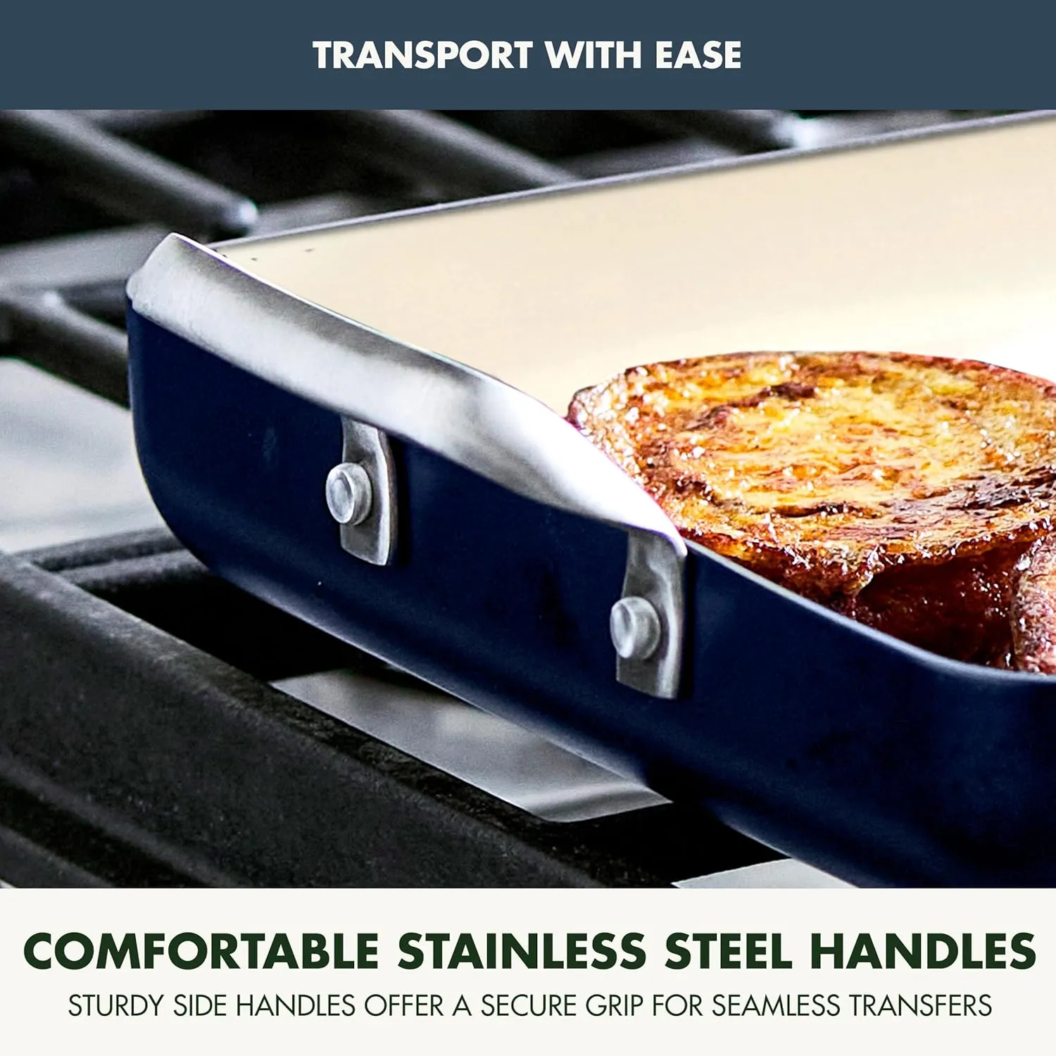GreenPan 18" x 11" Double Burner Griddle Pan, Hard Anodized Healthy Ceramic Nonstick PFAS-Free, Stainless Steel Handles, Stovetop Cooking, Dishwasher Safe, Oven & Broiler Safe Cookware, Oxford Blue