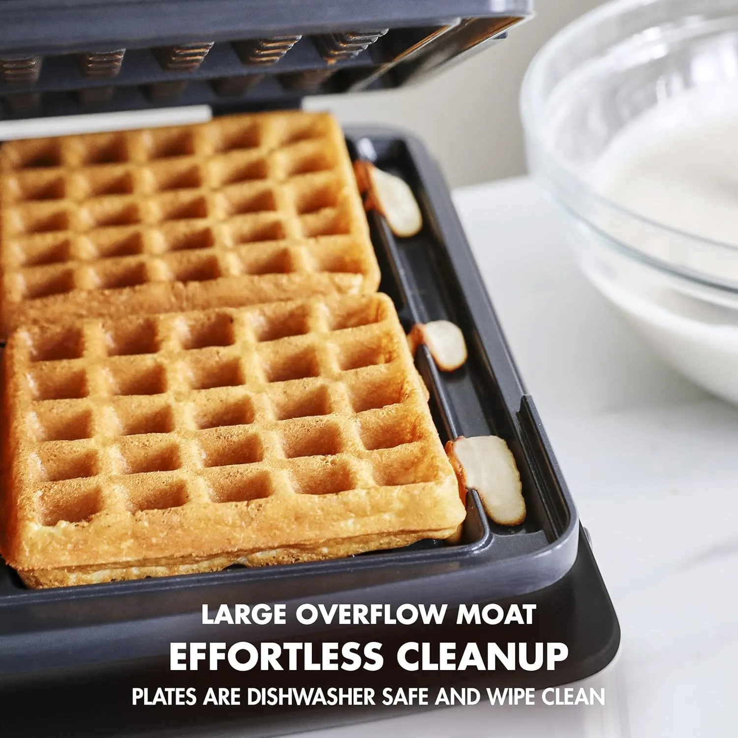 GreenPan Elite 4-Square Belgian & Classic Waffle Iron, Healthy Ceramic Nonstick Aluminum Dishwasher Safe Plates, Adjustable Shade/Crunch Control, Wont Overflow, Easy Cleanup Breakfast, PFAS-Free,Black