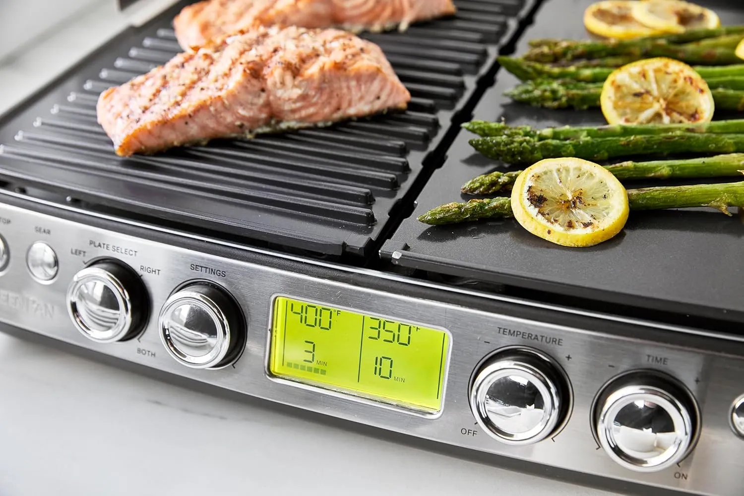 GreenPan Stainless Steel Elite XL Smoke-less Grill & Griddle, Healthy Ceramic Nonstick Interchangeable/Removeable Cast Aluminum Plates, Indoor BBQ Sear Sizzle, Splash Guard, Drip Tray, PFAS-Free