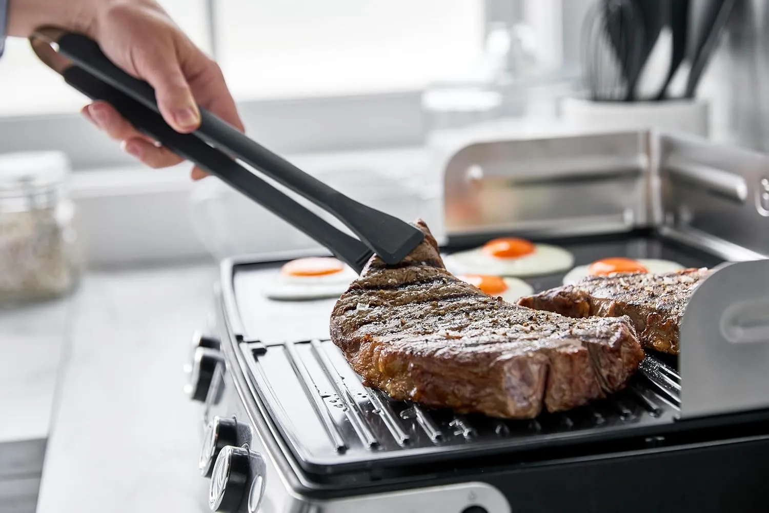 GreenPan Stainless Steel Elite XL Smoke-less Grill & Griddle, Healthy Ceramic Nonstick Interchangeable/Removeable Cast Aluminum Plates, Indoor BBQ Sear Sizzle, Splash Guard, Drip Tray, PFAS-Free