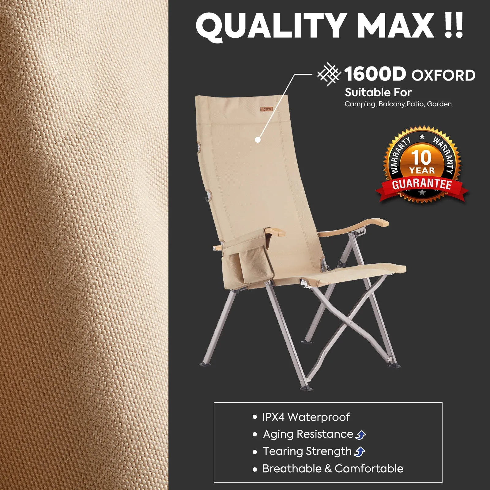 Ha1600 4 Positions Adjustable Camping Chairs for Outside | ICECO