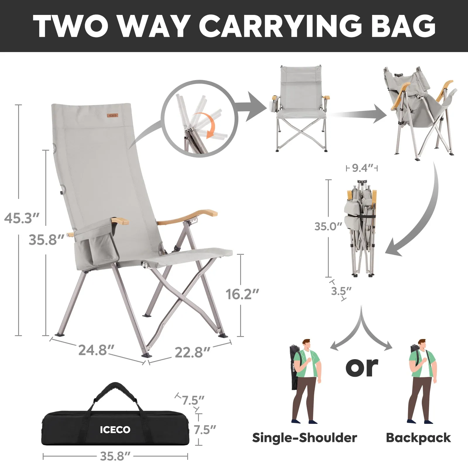 Ha1600 4 Positions Adjustable Camping Chairs for Outside | ICECO