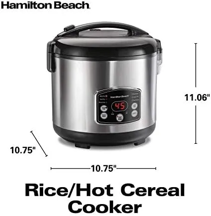 Hamilton Beach Digital Programmable Rice Cooker & Food Steamer, 14 Cups Cooked (7 Uncooked) With Steam & Rinse Basket, Stainless Steel (37548)