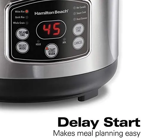 Hamilton Beach Digital Programmable Rice Cooker & Food Steamer, 14 Cups Cooked (7 Uncooked) With Steam & Rinse Basket, Stainless Steel (37548)