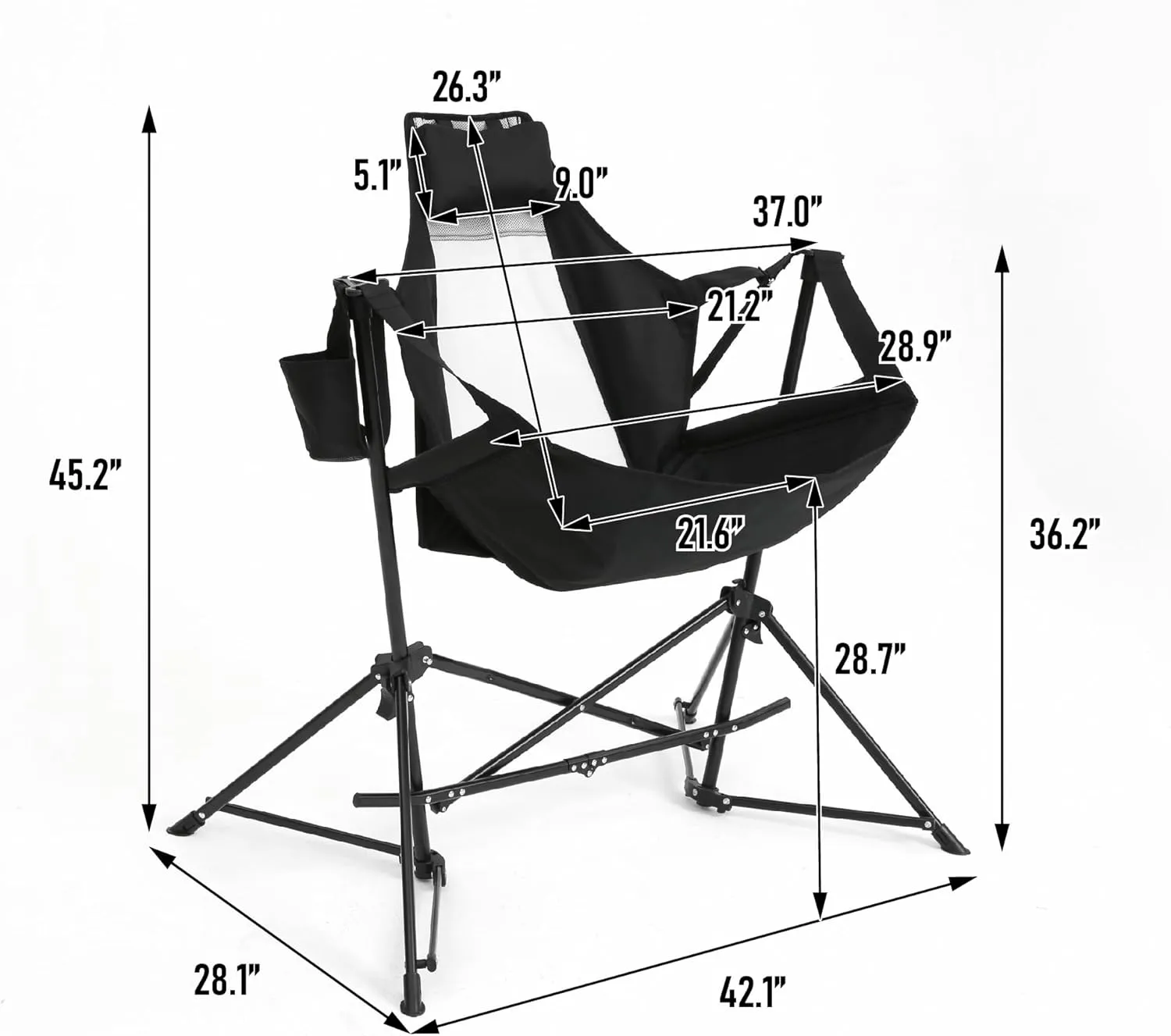 Hammock Camping Chair 2 Pack Portable Folding Rocking Chair with Pillow & Cup Holder, Adjustable Recliner for Outdoor Travel Lawn Backyard, Lightweight Aluminum Alloy Frame with Carry Bag (Grey)