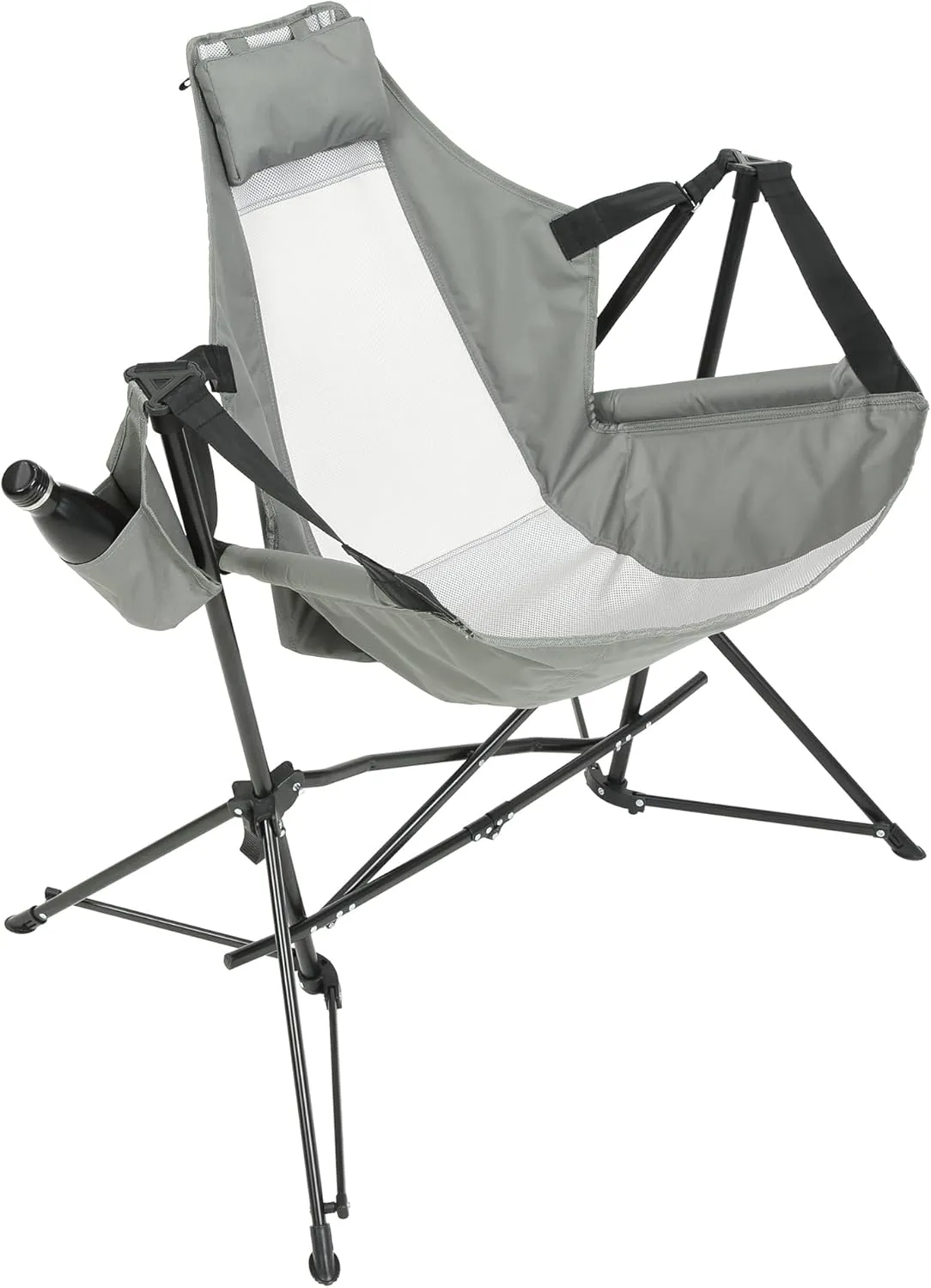 Hammock Camping Chair 2 Pack, Portable Folding Rocking Chair with Pillow, Cup Holder and Carry Bag, Aluminum Alloy Adjustable Back Swinging Chair Recliner for Outdoor Travel Lawn Backyard, Grey