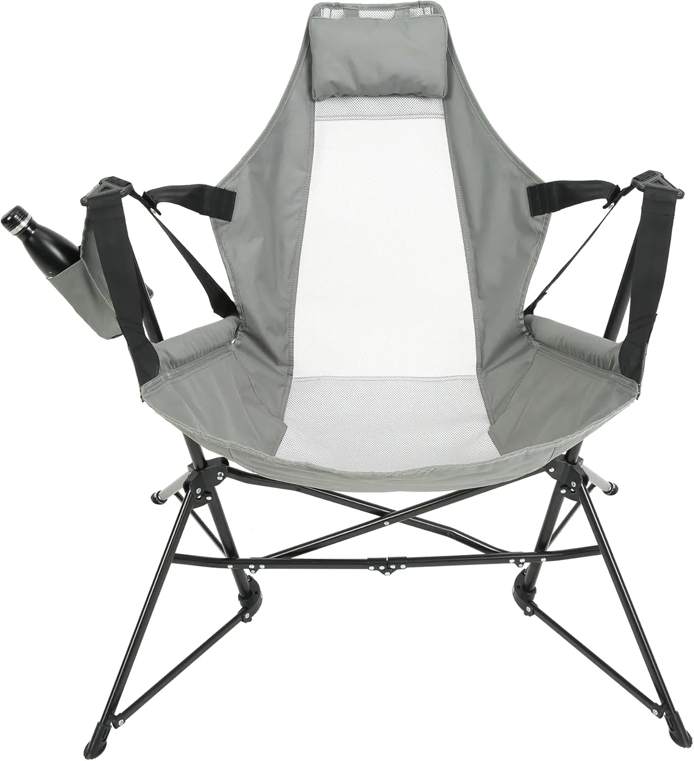 Hammock Camping Chair 2 Pack, Portable Folding Rocking Chair with Pillow, Cup Holder and Carry Bag, Aluminum Alloy Adjustable Back Swinging Chair Recliner for Outdoor Travel Lawn Backyard, Grey