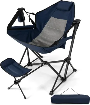 HAPPYGRILL Hammock Camping Chair Outdoor Folding Swinging Chair with Retractable Footrest, Cozy Head Pillow, Carrying Bag Included, Portable Lightweight Rocking Chair for Camping Fishing Picnic