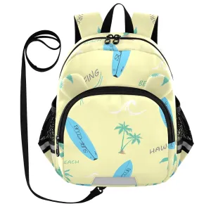 Hawaii Surfboard Palm Yellow Toddler Harness Backpack for Boys Girls 3-6 Years Kids Backpack with Anti Lost Safety Leash Baby Harness Bookbag for Travel Preschool Walking