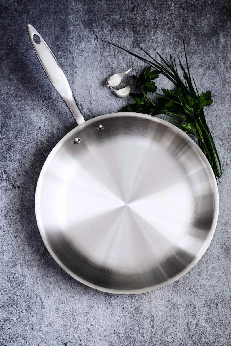 Heritage Steel 12 Inch Fry Pan | Made In USA | Titanium Series | 316Ti Skillet with Stay Cool Handle | Fully Clad Stainless Steel Pan with 5-Ply Construction | Induction Ready & Non Toxic