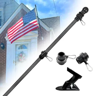 HIBLE 5 Foot Carbon Fiber Flag Poles for House, 1 Inch Strong Black Flag Pole with Bracket and Built-in Bearings Tangle Free Rings (4 Sections, For House, Not For Truck)