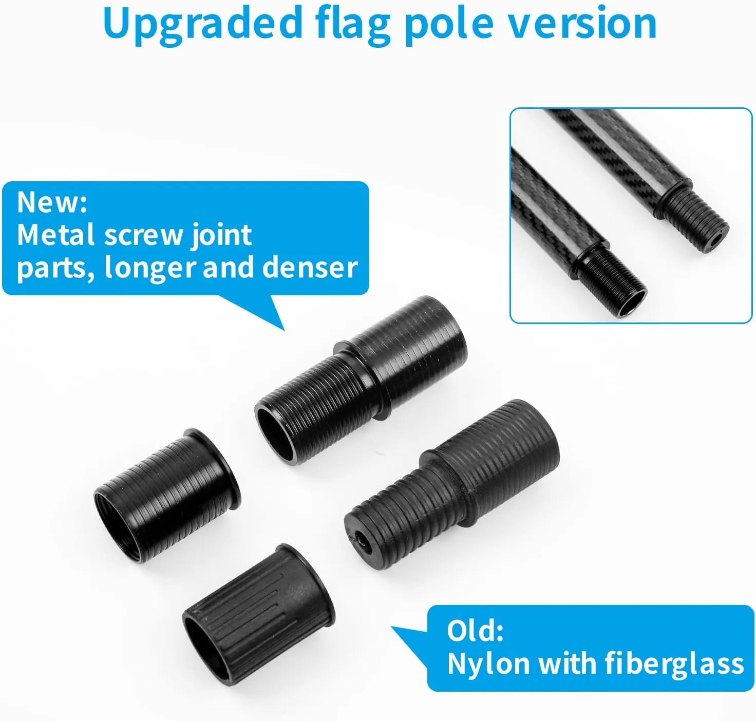 HIBLE Tangle Free Flag Pole 7 FT Carbon Fiber Flag Pole 1 Inch Black Flag Pole for House 6 Sections Adjustable Flag Poles (Flag Pole Only)