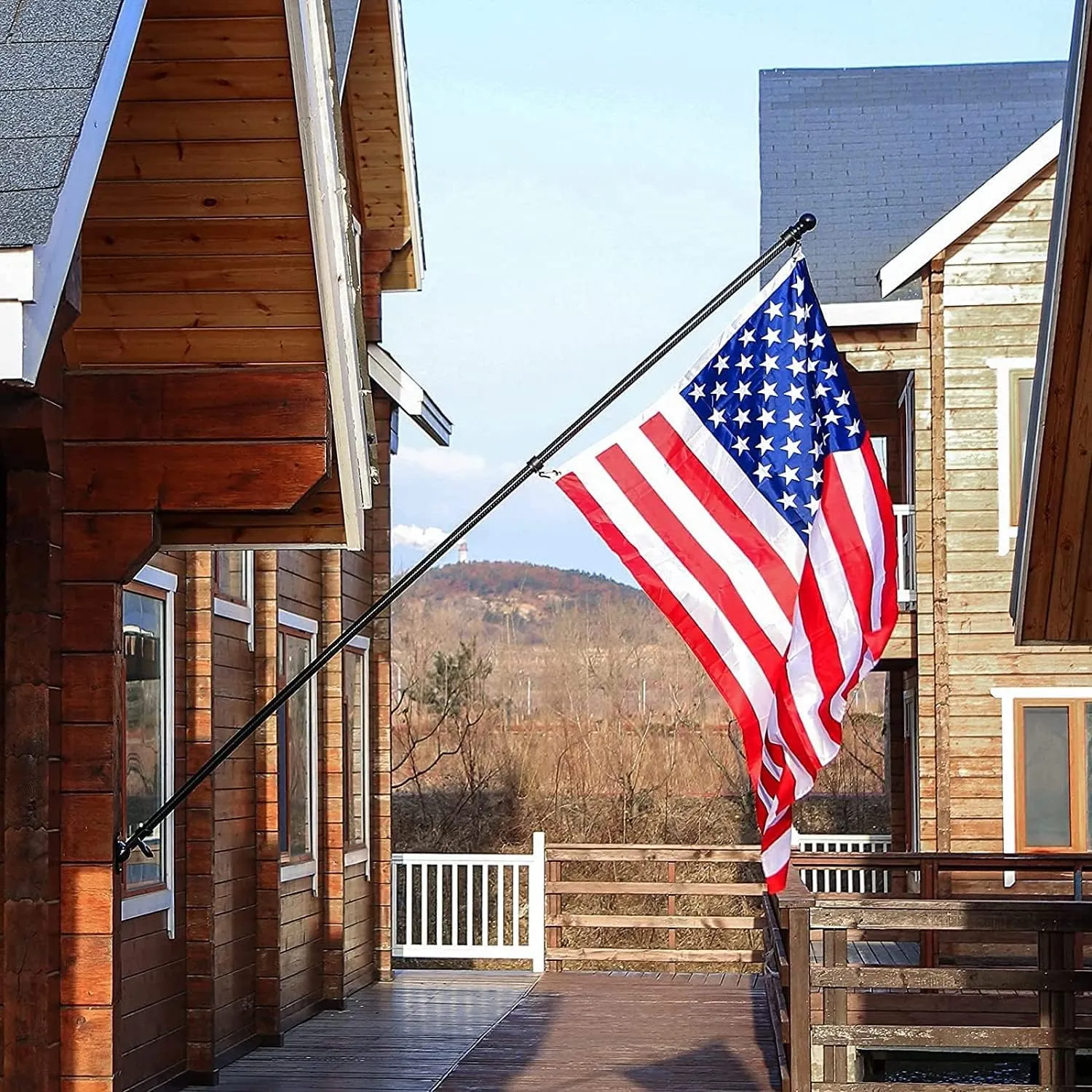 HIBLE Tangle Free Flag Pole 7 FT Carbon Fiber Flag Pole 1 Inch Black Flag Pole for House 6 Sections Adjustable Flag Poles (Flag Pole Only)