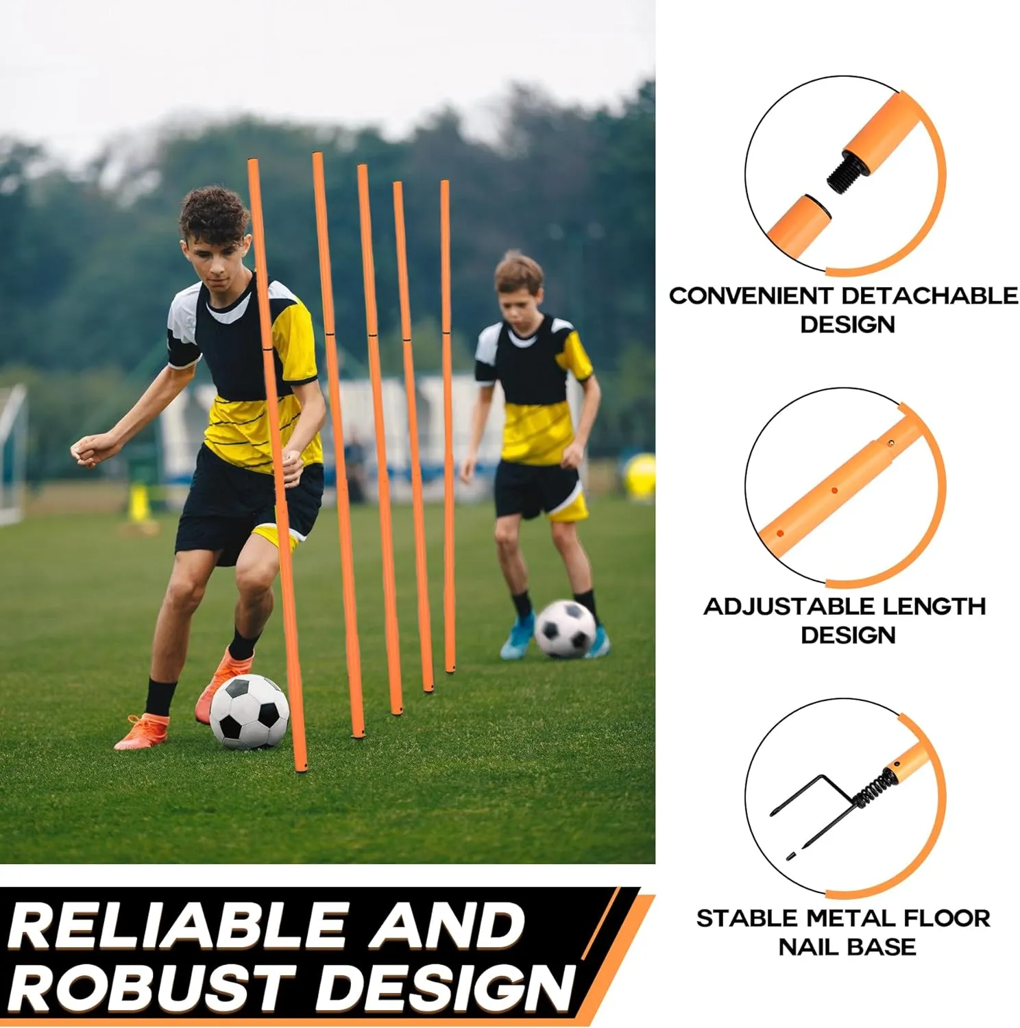 Hikeen Removable Soccer Agility Training Poles Adjustable for Football Training Outdoor Sports Speed Training Equipment 4cps or 6pcs