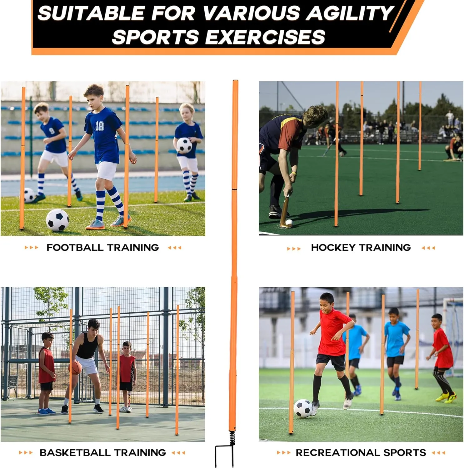 Hikeen Removable Soccer Agility Training Poles Adjustable for Football Training Outdoor Sports Speed Training Equipment 4cps or 6pcs