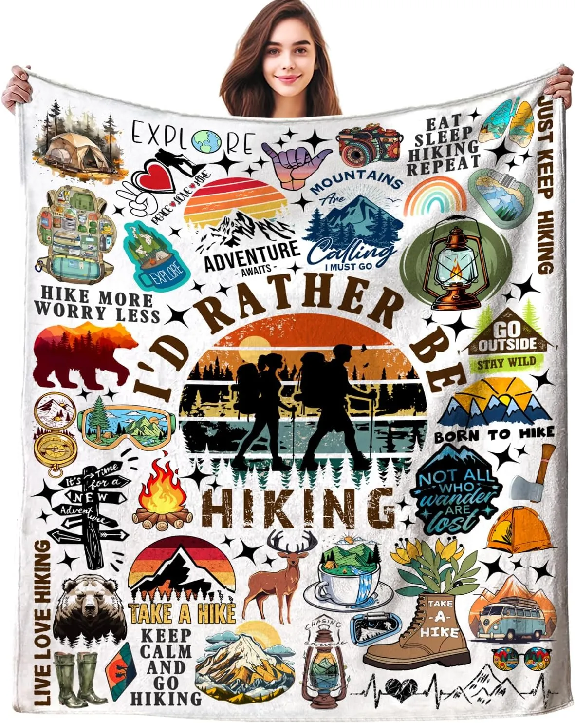 Hiking Blanket Hiking Gifts for Women Men Stuff Plush Blankets and Throws Hiking Gifts for Men Women Boys Teens Hiking Lovers Birthday Party Decorations Camping Fishing 50"X40"