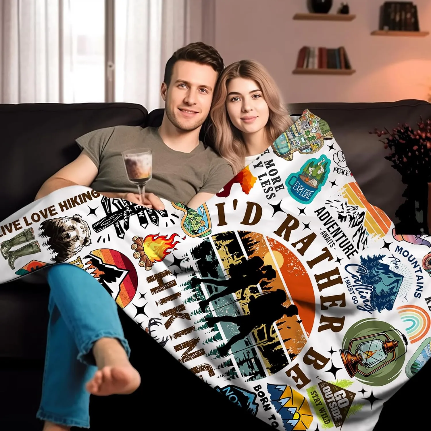 Hiking Blanket Hiking Gifts for Women Men Stuff Plush Blankets and Throws Hiking Gifts for Men Women Boys Teens Hiking Lovers Birthday Party Decorations Camping Fishing 50"X40"
