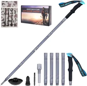 Hiking Stick Walking Staff - Detachable Trekking Pole Multitool for Women Child (5 Tube