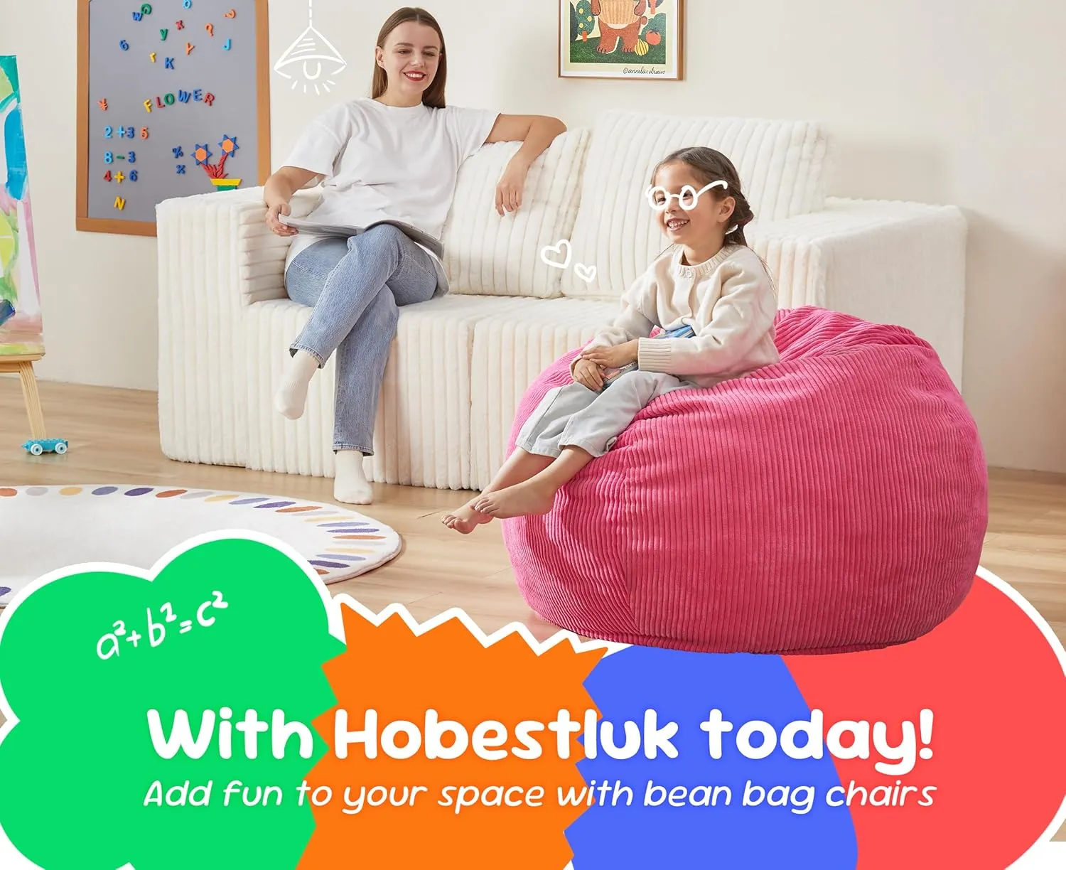 Hobestluk 2.5FT Bean Bag Chair Beanbags Small Bean Bag Chair with Filler Included Teardrop Bean Bag with Removable Cover for Bedroom Living Room (Small, Pink)